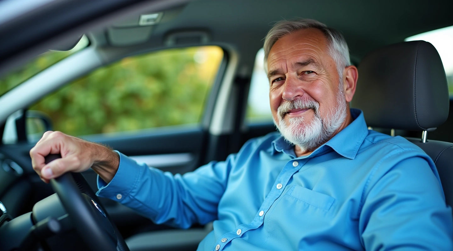 Pensionär mugavalt autosõidus